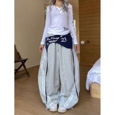 批发【原版质量做法】辣妹屁帘拼接爵士爆款设计感小众松宽松<b class='q'>休闲</b>裤