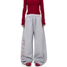 批发【原版做法烫钻】美式复古字母烫钻运动女爵士舞宽松直筒阔腿<b class='q'>长裤</b>