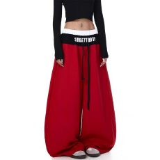 批发【原版质量】新款松弛感<b class='q'>百搭</b>撞色卫裤女慵懒风宽松松紧腰阔腿裤