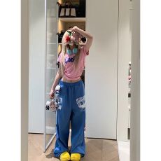 批发美式复古数字印花阔腿卫裤<b class='q'>男</b>女宽松休闲慵懒垂感拖地直筒<b class='q'>长裤</b>