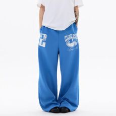 批发美式<b class='q'>嘻哈</b>运动裤子男字母印花直筒长裤宽松休闲裤蓝色卫裤