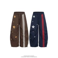 批发辣到中暑美式辣妹街头<b class='q'>嘻哈</b>风星星条纹阔腿速干<b class='q'>裤</b>宽松垂坠感休闲<b class='q'>裤</b>