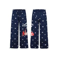 批发【原版质量】城市星星印花直筒<b class='q'>休闲裤</b>男女宽松阔腿设计感抽绳卫裤
