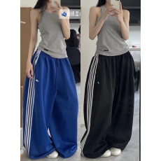 批发【<b class='q'>弹力</b>凉感曼巴棉】垂感丝滑侧边四杠美式阔腿<b class='q'>裤</b><b class='q'>松</b>抽绳宽松长<b class='q'>裤</b>
