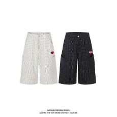 批发【水洗纯棉】美式波点阔腿<b class='q'>七分裤</b><b class='q'>女</b>夏季白色宽松大口袋休闲裤