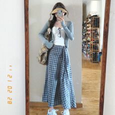 批发韩系氛围感穿搭绑带高腰格子半身裙子女2026夏季新款显瘦<b class='q'>百搭</b>长裙