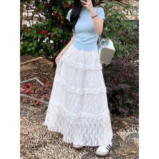 批发原版做法白色蕾丝半身裙女夏2026新款高腰a字<b class='q'>网纱</b>长裙蛋糕裙