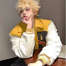 批发黄色撞色翻领外套男女秋冬青少年痞帅夹克美式高街vintage棒球服