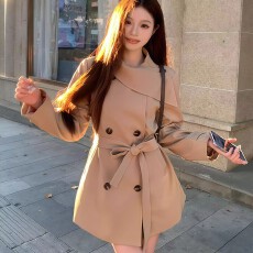 批发千金女主风<b class='q'>双排扣</b><b class='q'>风衣</b>女中长款202春秋季新款系带收腰外套高级感