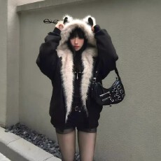 批发座山雕麂皮毛领猫耳朵棉服<b class='q'>男</b>女2026冬季新款情侣cleanfit保暖棉衣