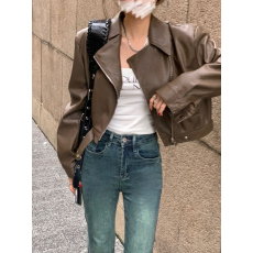 批发小个子翻领短款炸街皮夹克2026春<b class='q'>秋</b>新款高级感机车pu皮外套女