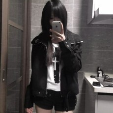 批发美式复古翻领短外套女秋冬黑色拉链夹克酷飒风设计感小众高街上衣