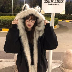 批发黑色毛领棉服加厚外套女2025冬装新款超好看复古座山雕夹棉衣