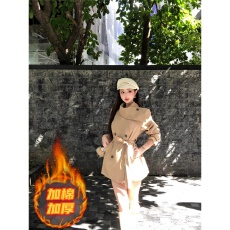 批发加棉加厚小个子中长款收腰风衣外套女2025冬季新款设计感上衣外套