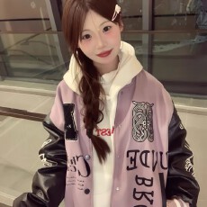 批发美式潮牌复古拼接棒球服外套女秋冬新款刺绣字母高街百搭情侣夹克
