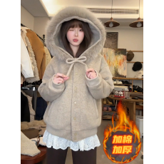 批发毛呢棉服座山雕棉服】<b class='q'>大</b>毛领前卫连帽毛呢<b class='q'>外套</b><b class='q'>女</b>冬季夹棉加厚上衣