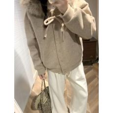 批发燕麦暖绒 2025蝴蝶结绑带大毛领连帽毛呢厚外套女好看棉服冬装