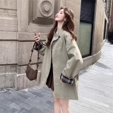 批发格子拼接工装风衣外套女春秋2025新款宽松爆款流行超火巨好看上衣