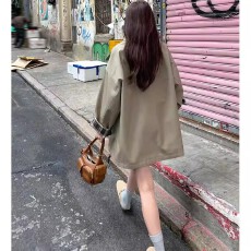 批发韩系时尚高级感撞色风衣外套女春季西裤廓形显瘦宽松英伦风大衣女