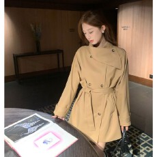 批发<b class='q'>风</b>衣外套女围脖领气质收腰外套落肩袖短款2026春季小个子<b class='q'>风</b>衣大衣