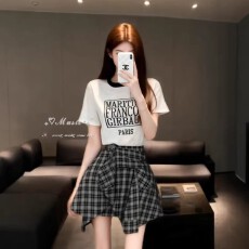 批发复古格子裙2026夏季新款设计感黑白不规则拼接半身裙