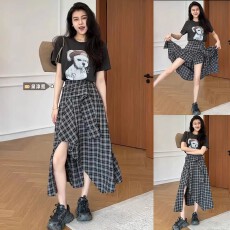 批发不规则黑白格纹半身裙女2026夏季新款时尚裙子