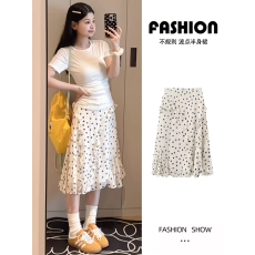 批发白色不规则波点半身<b class='q'>裙</b>女夏季2026新款高腰修身a字花边中长款<b class='q'>伞</b><b class='q'>裙</b>