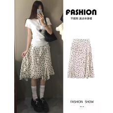 批发韩系不规则波点蛋糕短裙女<b class='q'>夏</b>季薄小个子a字半身裙网纱五分裙中裙
