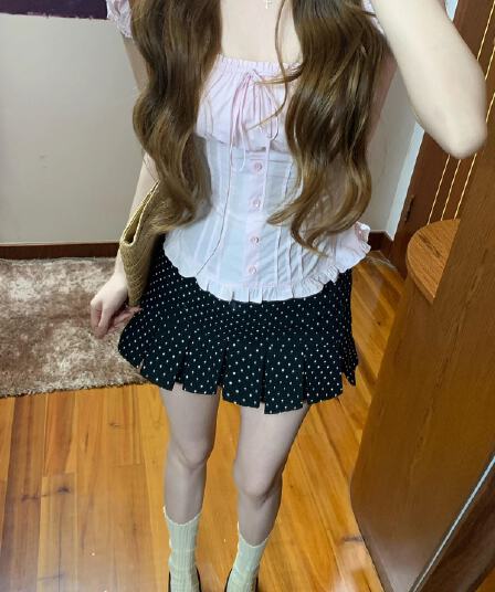 2026 여름 프랑스식 달콤함 거품 소매 나비 매듭 광장 칼라 셔츠 광장 칼라 오프숄더 작은 셔츠