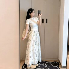 批发夏季2026新款碎花半身裙法式甜美白色碎花A字长款半身裙女
