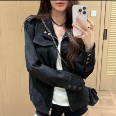 批发立领收腰麂皮绒外套女早秋季2026新款韩系巨好看显瘦短款机车夹克