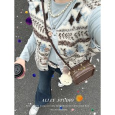 批发韩系费尔岛皮毛一体马甲女秋冬新款外穿时髦洋气减龄马夹背心秋冬
