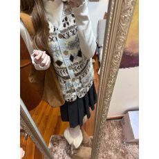 批发费尔岛马甲女秋冬韩系复古提花皮毛一体减龄保暖叠穿背心上衣
