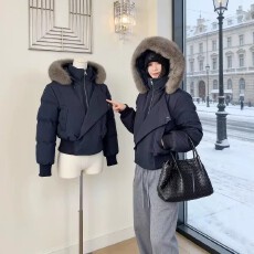 批发韩系设计感斜门襟2026冬季毛领派克服羽绒棉服女短款棉袄加厚<b class='q'>外套</b>