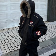 批发美式hiphop飞行夹克座山雕刺绣<b class='q'>棒球</b>服加厚拆卸连帽情侣冬季外套潮