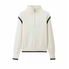 批发大码设计感半拉链减龄洋气撞色毛衣秋冬新款气质针织衫上衣