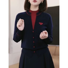 批发实价大码撞色拼接圆领长袖假两件针织衫<b class='q'>秋</b>冬新款气质休闲显瘦上衣