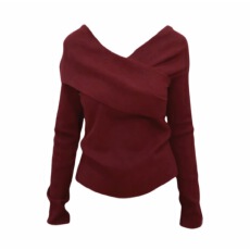 批发实价大码胖mm新年红不规则V领针织衫女秋<b class='q'>冬</b>修身显瘦打底衫上衣