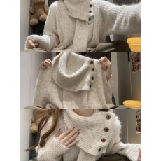 批发实价大码可拆卸围巾针织毛衣秋<b class='q'>冬</b>新款宽松慵懒风加厚保暖针织上衣