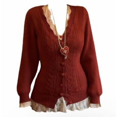 批发实价大码胖mm甜辣风爱心纽扣针织开衫女秋<b class='q'>冬</b>新年氛围感红色毛衣