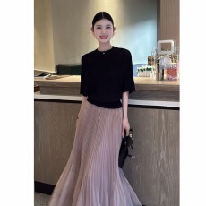 批发实价大码新款高端韩系气质时尚显瘦遮肉百褶纯色冰感上衣