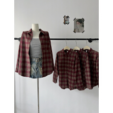 批发实拍中长款磨毛格子<b class='q'>衬衫</b>女宽松<b class='q'>男</b>友风方格<b class='q'>衬衣</b>外套春装薄风衣开衫