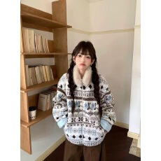 批发己出货  慵懒风费尔岛羊羔毛外减龄毛领保暖毛绒绒