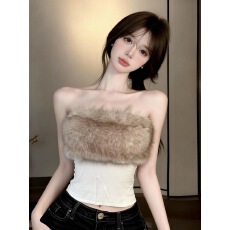 批发己出货 面料轻熟风御姐一字肩毛毛修身辣妹