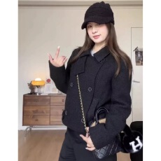 批发己出货 秋冬新短款韩版气质夹棉毛呢子夹克外套