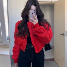 批发己出货 小个子红色棉衣棒球加厚棉服棉袄面包短款外套