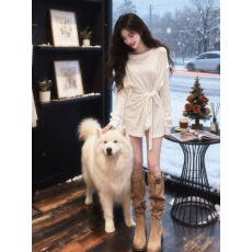 批发己出货 秋冬独特宽松<b class='q'>中长款</b>松驰感绑带长袖t恤