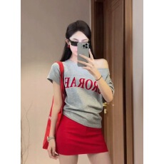 批发有货 套装露肩短袖T恤上衣撞色高腰显瘦<b class='q'>半身</b>裙