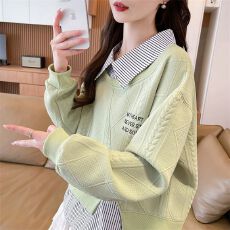 批发卫衣女秋冬新款慵懒风<b class='q'>假两件</b>拼接<b class='q'>衬衫</b>女大码宽松长袖上衣