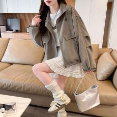 批发秋冬新款风衣短款韩系立领宽松抽绳工装小个子休闲冲锋衣